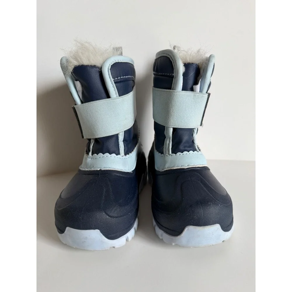 Member's Mark Toddler Girls Size 7/8 Navy Blue Flower Faux Fur Lined Snow Boots